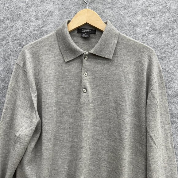Giorgiolini Men's Polo Sweater 100% Wool Made in Italy Merino Extrafine Gray XL - Picture 2 of 11